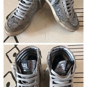 P448 Silver Glitter High-Top Sneakers